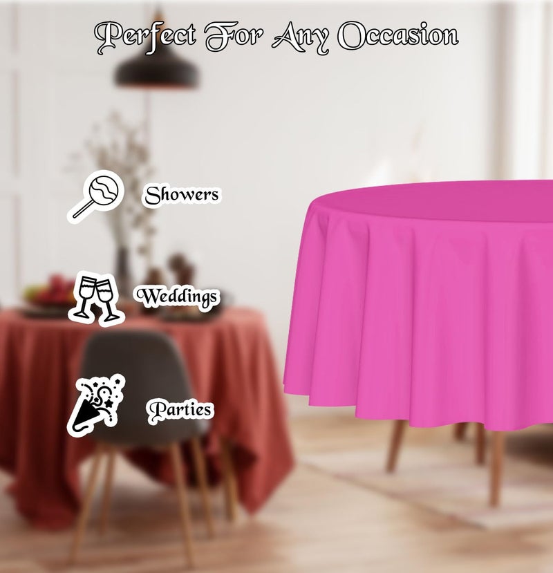 HEIPINIUYE 2 Pack Hot Pink Tablecloth Round 84 Inch Round Plastic Table Cloth Waterproof Disposable Round Table Cover for Party Birthday Camping Picnic Baby Shower Circle Tablecloth - Image 4